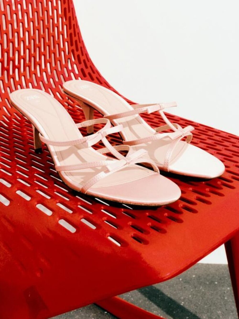 New Zara Satin Straps Double Bow Detail Light Pink Heeled Sandals 37 EU/6 US - Picture 9 of 9